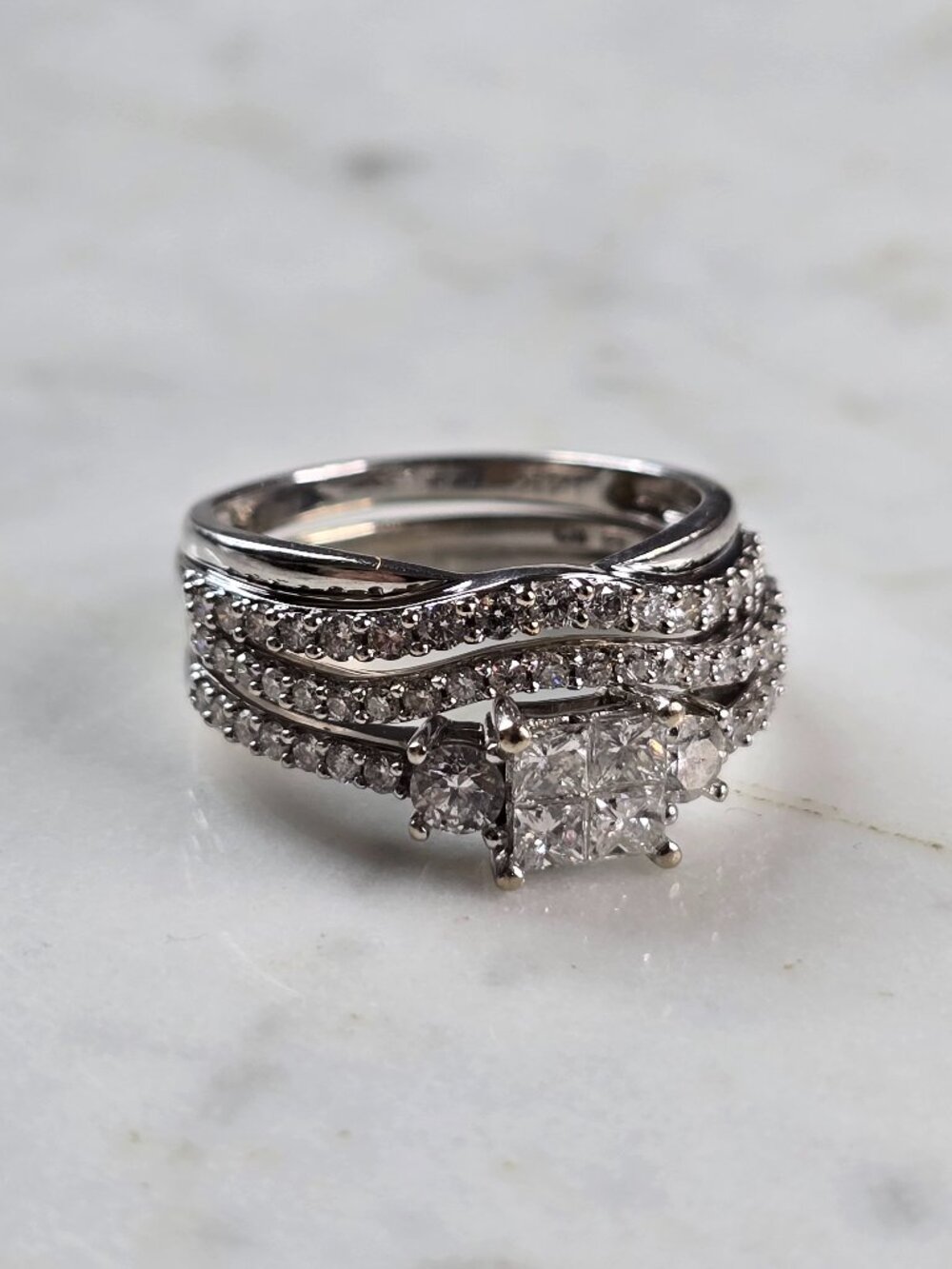 Womens Vintage Estate 14K White Gold Diamond Ring Set 5.4g E1192